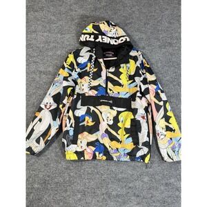 Members Only Men's Black Multicolor Cartoon Hooded Windbreaker Jacket Size S